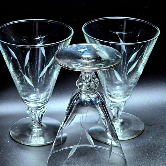 3 Libbey Simplicity Ice Tea Water Glasses 5.5" botanical leaves vtg midcentury - Picture 3 of 7